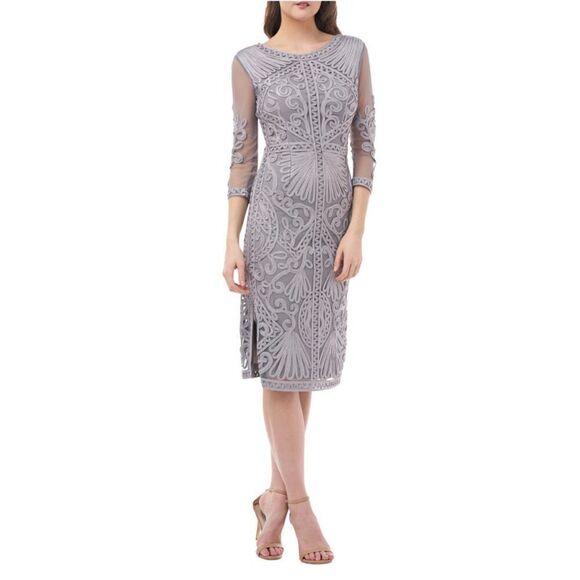 NWT JS Collections Silver Soutache Ribbon Embroidered 3/4 Sleeve Dress - Picture 1 of 7